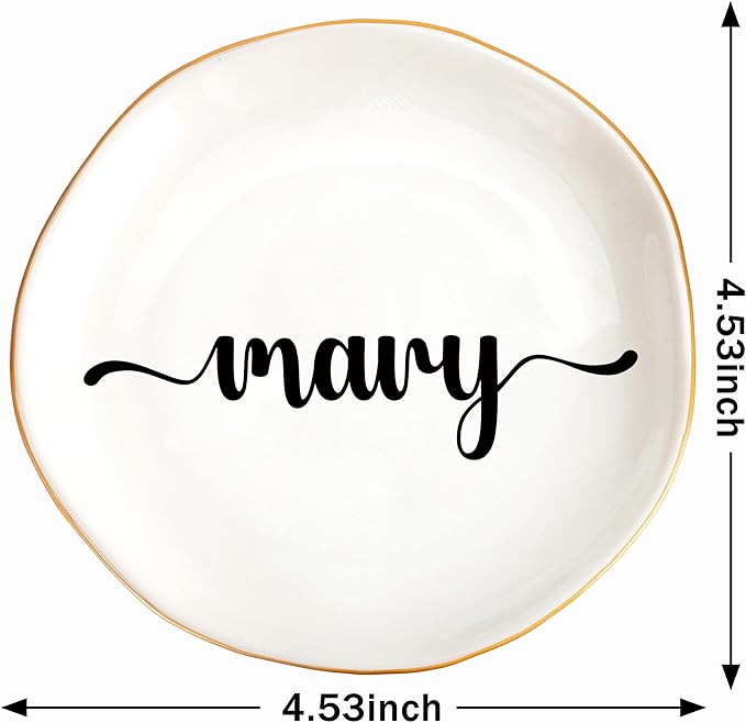 JoycuFF Mary Personalized Name Ceramic Jewelry Tray, Mothers Day Christmas Anniversary Engagement Birthday Gifts for Women Couples, Trinket Dish for Rings Earrings Necklaces Bracelets Keys