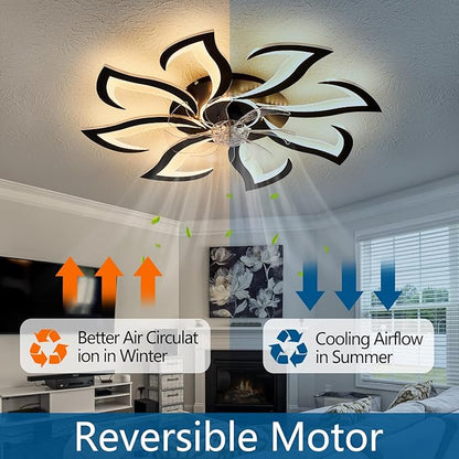 HuixuTe 32" Black 8-head Geometric Ceiling Fan with Lights Remote Control, Low Profile Ceiling Fan with Light for Kitchen Bedroom Living Room
