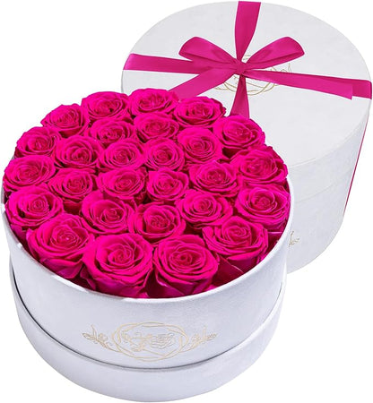 27 Flowers in a Luxury Suede Box, Birthday Gifts for Women, Preserved Flowers, Mothers Day Roses Gift for Mom, Hot Pink