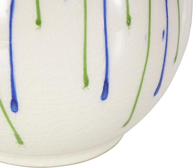 Deco 79 Ceramic Abstract Decorative Vase Centerpiece Vase with Green and Blue Drip Design and Handles, Flower Vase for Home Decoration 8" x 8" x 8", White