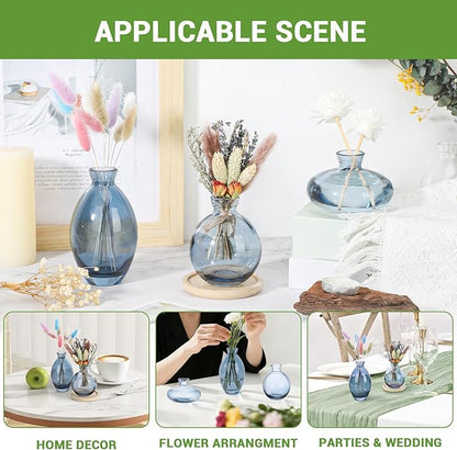 Suream Blue Small Vase, 3 Packs Decorative Bud Vases in Bulk for Centerpieces, Mini Vases for Rustic Wedding Floral Arrangements Home Decorations