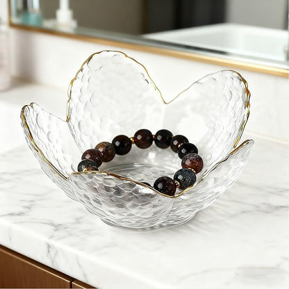 Clear Flower Jewelry Dish Tray Glass Ring Dish Jewlery Tray Cute Bathroom Trinket Dish Jewely Bowl Nightstand Decor Jewerly Plate Ring Holder Christmas Friendship Birthday Gifts for Women