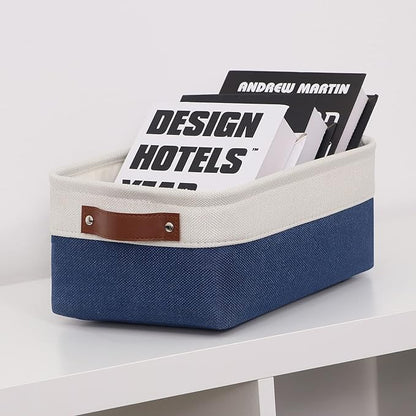 HNZIGE Small Baskets for Storage(6 Pack) Fabric Storage Baskets for Shelves, Foldable Storage Basket for Organizing Closets, Laundry, Nursery, Baskets for Gifts Empty (White&Blue, 11.8" x 7.8" x 5.1")