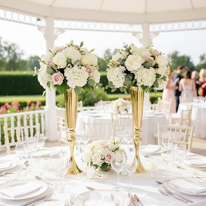 Set of 2 Metal Trumpet Vases for Table Centerpieces, Anniversary Celebration Wedding Party Dinner Table Centerpieces, Wedding Decorations, 21.9"/55.5cm Gold Vases