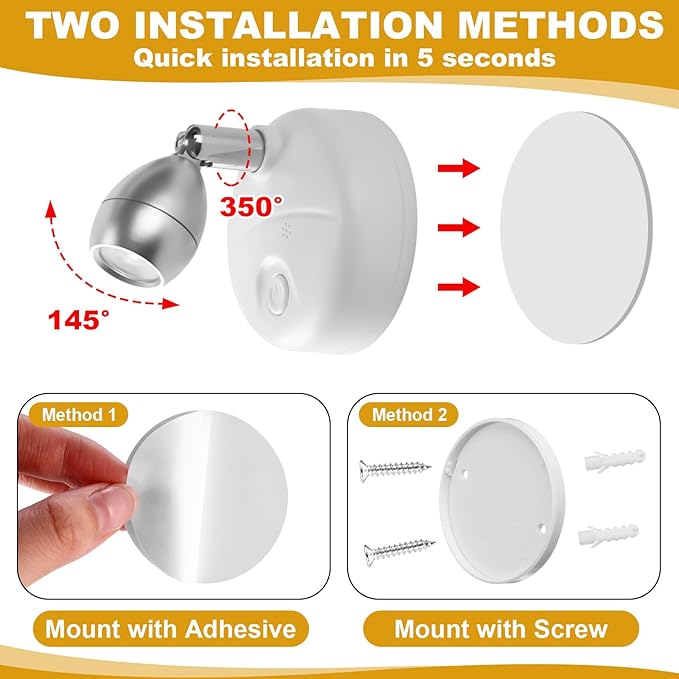 Hortsun 6 Pcs Mini Battery Operated Spotlights with 3 Remote Indoor Plant Wireless LED Spot Lights Rotatable Dimmable Accent Picture Lights for Wall Artwork Painting Display(White)