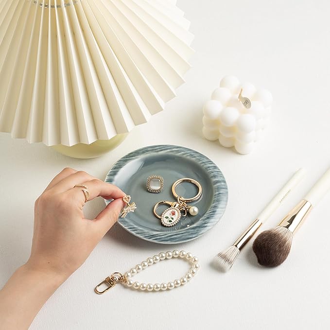 Ring Dish Holder, Jewelry Dishes for Women, Ceramic Trinket Dish Tray, Cute Key Bowl, Decorative Jewelry Plate, Gift for Friends Sister Mom Daughter (grey)
