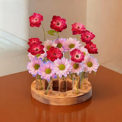 2 PCS Plant Propagation Station with Wooden Stand, Valentines Day Gifts, Glass Terrarium Vases for Plants, Birthday Gifts for Women Mom Plants Lovers, Home Office Garden Decor, 10 Tubes