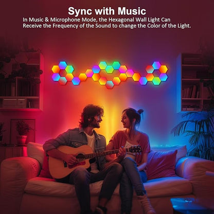 Hexagon LED Light Panels 8 Pack – RGB Wall Decor Lights with Music Sync, App & Remote – Modular Home & Christmas Decor for Bedroom, Living Room, and Room Decor