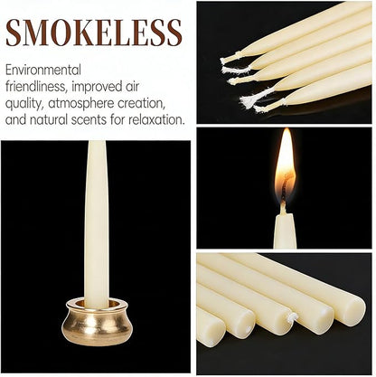 12 PCS Mini Beeswax Taper Candles, 30 Minute White Meditation Candles with Brass Candle Holders, Dripless Mini Beeswax Prayer Candles Gift for Yoga Relaxation (12, White)