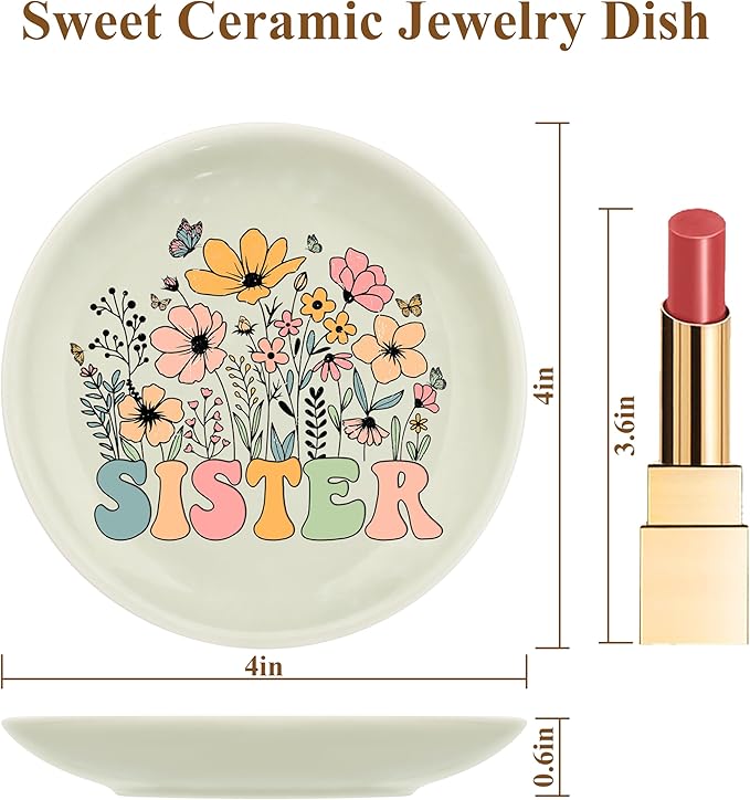 JoycuFF Sister Birthday Gifts from Sisters,Sisters Ceramic Trinket Jewelry Dish Tray,Sister Birthday Christmas Gifts