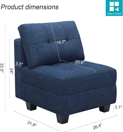Belffin Middle Module Seat for Modular Sofa Sectional Couch with Storage Accent Armless Sofa Chair Modern Fabric Blue