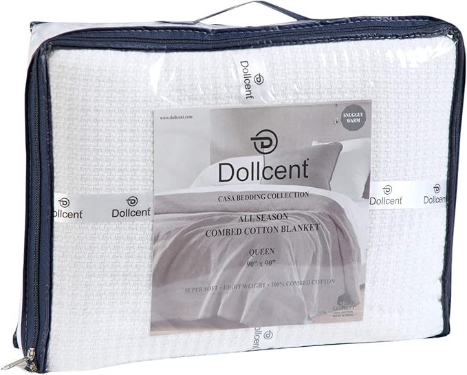 DOLLCENT 100% Cotton Twin Size Blanket for Bed, Premium Soft Combed Lightweight Blankets, Washed Breathable Cozy Bed Throw Blanket, White Twin Cotton Blankets for All Season: White (66"x90")