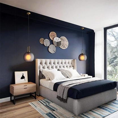 300mm Frosted Grey Spherical Glass Pendant Light, Frosted Grey Glass Globe with Brass Socket Hanging Lamp for Kitchen Island (30CM)