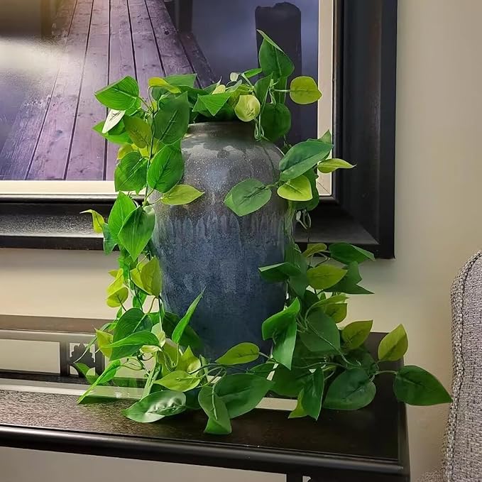 BLEUM CADE Fake Hanging Plants, 2pcs Artificial Hanging Plant, Faux Pothos Vines Greenery for Wall Home Living Room Office Indoor Outdoor Decor (No Baskets)
