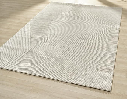 Abani Cream Area Rug 9' x 12' for Living Room, Bedroom - Zen Reiki Circles Pattern - Durable & Easy to Clean