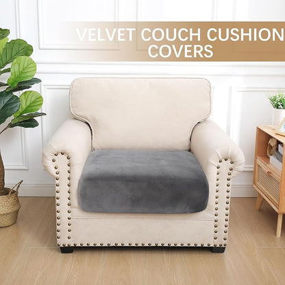 hyha Velvet Couch Cushion Covers, Soft Sofa Seat Covers for sectional Cushion Couch Washable, Magic Sofa Slipcover with Elastic Bottom, Non-Slip Furniture Protector for Pets, Kid(Small, Grey)