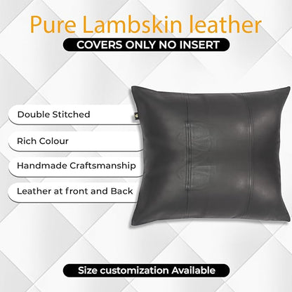 LL LEATHER LOVERS Lambskin Leather Pillow Cover - Sofa Cushion Case - Decorative Throw Covers for Living Room & Bedroom, 22x22 Inches - Black Pack of 2