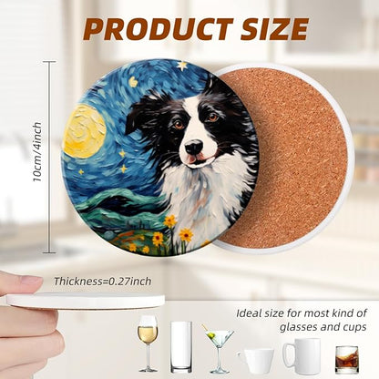 Coasters Set of 6 Ceramic Drink Coaster with Cork Base Modern Style Coasters for Mugs and Cups Office Kitchen 4 in