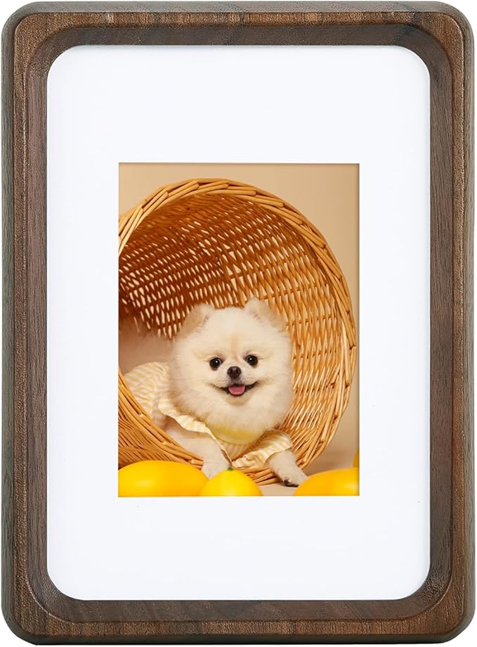 Walnut 5x3.5 inch Natural Wood Picture Frame, Tabletop Wooden Small Photo Frame with Mat, Display Pictures 2x2.76 or 3.5x5 Without Mat for Desktop Display, Mini Photo Picture Frame