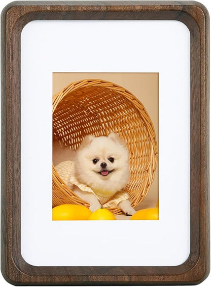 Walnut 5x3.5 inch Natural Wood Picture Frame, Tabletop Wooden Small Photo Frame with Mat, Display Pictures 2x2.76 or 3.5x5 Without Mat for Desktop Display, Mini Photo Picture Frame