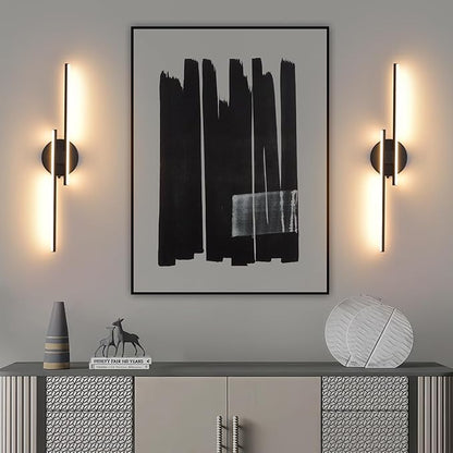 Rechargeable Battery Operated Wall Sconce Set Of Two, Black Wireless LED Wall Sconces With Remote Control, Dimmable 3 Colors Cordless wall lights for Living Room, bedroom, Hallway, 23.6 Inch ( 2pcs)