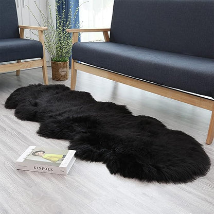 Faux Fur Rug Runner 2x6 ft Black - Machine Washable Super Soft Plush Shaggy Fluffy Area Carpet,Sheepskin Rug Fuzzy Floor Mat for Bedroom, Sofa,Living Room, Bedside, Nursery & Kids Room