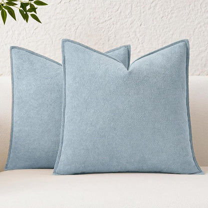 Kevin Textile Waterproof Decorative Pillow Covers Light Blue 22x22 Inch Pack of 2 Soft Boucle Textured Euro Pillowcases Elegant Accent Pillows for Couch Sofa Chair Bed Home Decor Indoor Outdoor