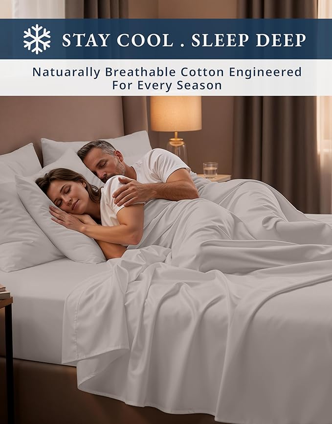 LANE LINEN 100% Egyptian Cotton Bed Sheets - 4PC Queen Sheets Set, Long Staple Cotton Bedding Sheets, Sateen Weave, Luxury Hotel Sheets, Deep Pocket - Nacreous Clouds
