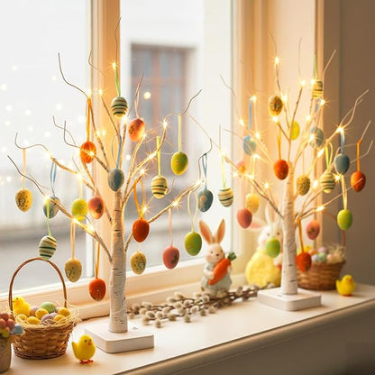 PEIDUO Easter Decorations, 24LT Easter Egg Tree for Home Decor, Lighted Tabletop Tree with 36 Multicolor Painted Eggs, Artificial Tree Decor for Spring Party Bedroom Classrooms (2PK)