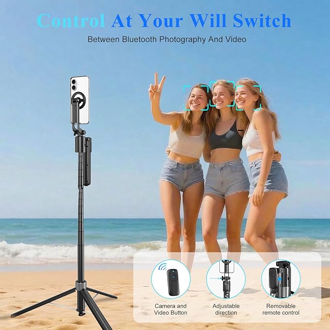 Magnetic Auto Face Tracking Selfie Stick Tripod for iPhone 70.9" Automatic Portable Phone Camera Tripod Stand with Remote, 360 Rotation Follows Your Movement for Video Recording, Travel, Vlogging