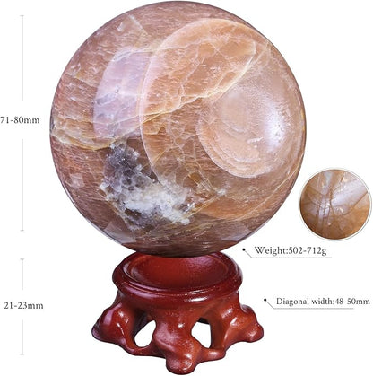 Nupuyai Natural Orange Moonstone Crystal Ball with Resin Stand, Healing Crystal Sphere for Home Decor 2.8"-3.15"(71mm-80mm)