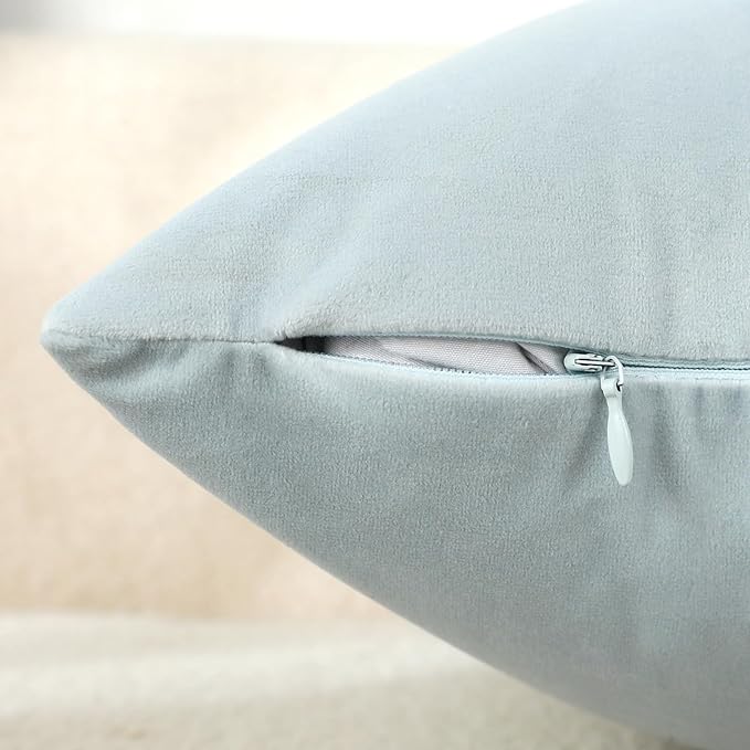 mixeoo Comfy Baby Blue Decorative Throw Pillow Covers Square Velvet Super Soft Couch Cushion Cases for Living Room Sofa Decor, Set of 2, 18 x 18 Inch