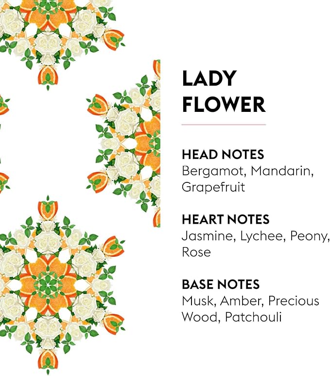 MAISON BERGER Lady Flower Lampe Berger Refill, 500 ml (16.9 fl oz), Odor-Neutralizing Home Fragrance Oil Lamps, Bergamot, Mandarin, Grapefruit, Jasmine, Lychee, Peony, Made in France