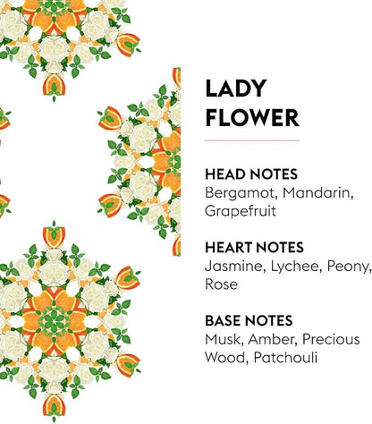 MAISON BERGER Lady Flower Lampe Berger Refill, 500 ml (16.9 fl oz), Odor-Neutralizing Home Fragrance Oil Lamps, Bergamot, Mandarin, Grapefruit, Jasmine, Lychee, Peony, Made in France