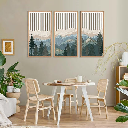 IARTTOP Large Mountain Wood Wall Art Framed Decor Set Of 3, Modern Mountain Landscape Wall Art Nature Artwork Wall Decor For Bedroom, Living room, Office-16 x32