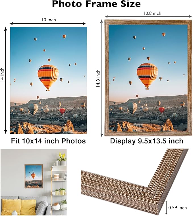 10x14 Picture Frame Set of 2 for Wall Hanging, Wall Mounting Horizontally or Vertically, 10 x 14 Wall Gallery Poster Photo Frame with Durable Shatter Resistant Plexiglass,2 Pack, Rustic Brown