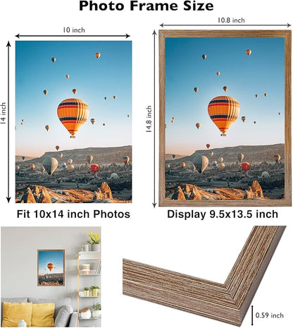 10x14 Picture Frame Set of 2 for Wall Hanging, Wall Mounting Horizontally or Vertically, 10 x 14 Wall Gallery Poster Photo Frame with Durable Shatter Resistant Plexiglass,2 Pack, Rustic Brown