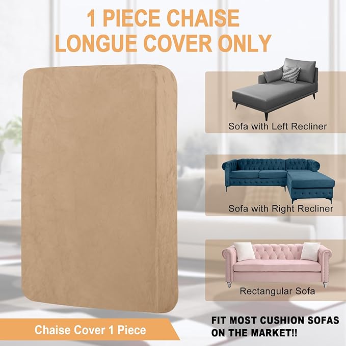 Couch Cover 1 Piece Chaise Lounge Cover Velvet Sectional Couch Cushion Covers Separate L Shape Sofa Slipcovers Furniture Protector for Dogs Pets (Chaise or Sofa 3-Seater, Camel)