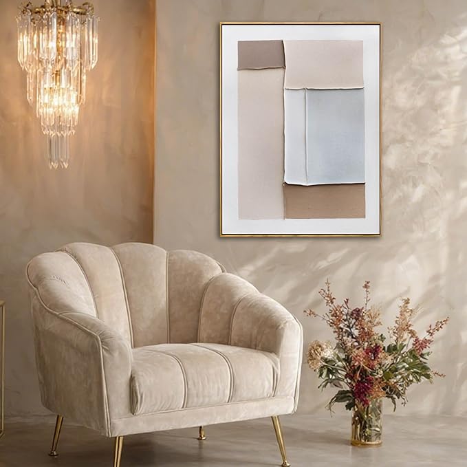 LEVERUP Beige Canvas Artwork Abstract Wall Art Geometry Photo Wall Posters Painting Picture Modern 24×32 Inch for Living Room Dining Room Office Poster for Room