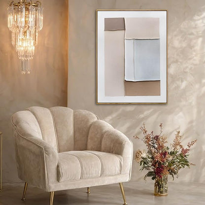 LEVERUP Beige Canvas Artwork Abstract Wall Art Geometry Photo Wall Posters Painting Picture Modern 24×32 Inch for Living Room Dining Room Office Poster for Room