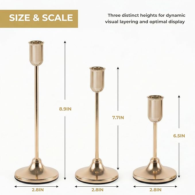 18 Pcs Gold Candlestick Holders Set - Vintage Brass Taper Candle Holder for Pillar Candles - Modern Decorative Centerpiece for Wedding Fireplace Mantel Decor - Cozy Atmosphere Housewarming Gift