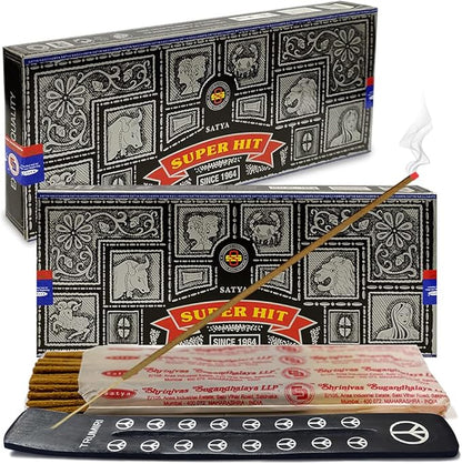 TRUMIRI Incense Stick Holder Bundle with Satya Super Hit 100g Incense Sticks - Pack of 2 (Approx 200 Sticks)