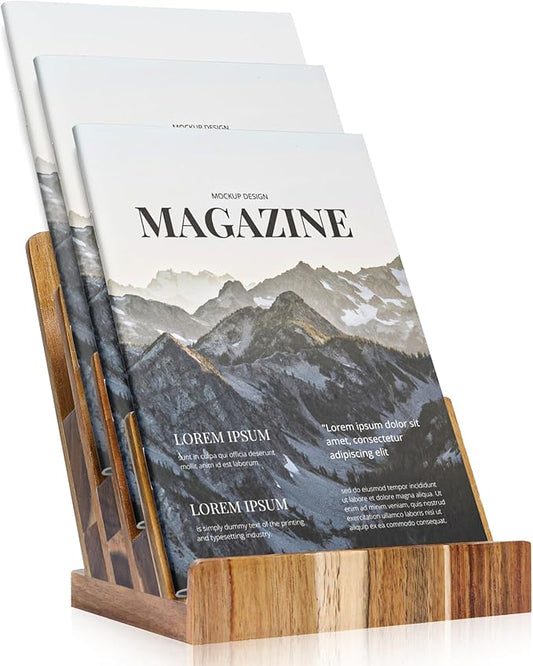 Acacia 8.5×11 Inch Magazine Display Stand 4-Tier For 6×9 inch Brochure Pamphlet Flyer Menu Holder Countertop Display Stand Literature Organizer For Office Home