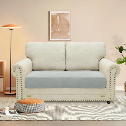 MAXIJIN Velvet Stretch Couch Cushion Covers Soft Loveseat Cushion Cover Replacement Sofa Seat Cushion Slipcovers RV Protector with Elastic Bottom (1 Piece Loveseat Cushion Cover, Silver Grey)
