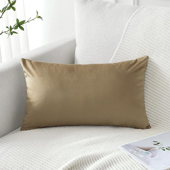 Artscope Luxury Velvet Pillow Covers Decorative Rectangle Pillowcases Soft Solid Cushion Cases for Couch Sofa Bedroom Car Decor 16x24 Inch Golden Brown