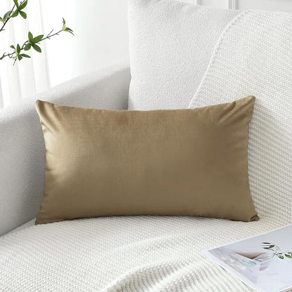 Artscope Luxury Velvet Pillow Covers Decorative Rectangle Pillowcases Soft Solid Cushion Cases for Couch Sofa Bedroom Car Decor 16x24 Inch Golden Brown