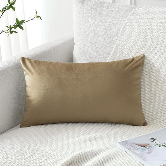 Artscope Luxury Velvet Pillow Covers Decorative Rectangle Pillowcases Soft Solid Cushion Cases for Couch Sofa Bedroom Car Decor 16x24 Inch Golden Brown