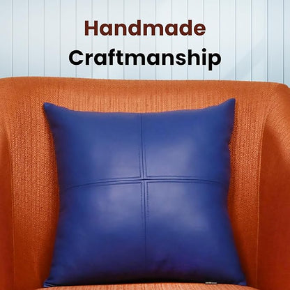 LL LEATHER LOVERS Lambskin Leather Pillow Cover, Hand Panel Stitched Leather Decorative Throw Pillow Covers for Couch Sofa Bed Living Room Garden (18x18 Inches, Deep Blue Pack of 2)