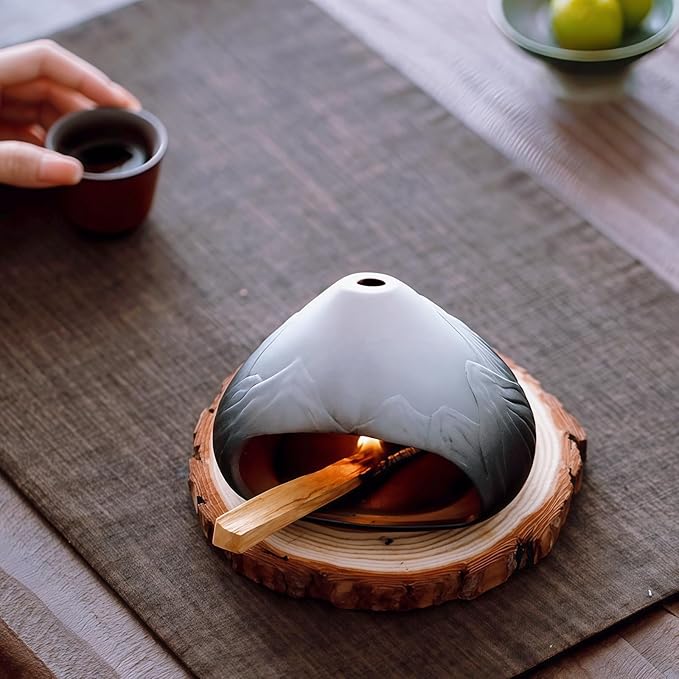 Handmade Ceramic Palo Santo Holder Burner & Sage Holder - Mini Tabletop Chiminea Burner Tray with Ash Catcher, Decorative Incense Holder for Spiritual Meditation & Yoga