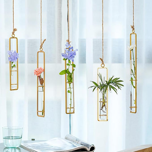 Sziqiqi Glass Propagation Station Test Tube Vases Clear Glass for Cuttings, Buds, Greenery Hydroponic Plant Propagation Home Balcony Bath Wall Decoration Floral Container Set of 3 Gold